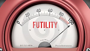 Futility that is hitting a full scale, showing a very high level of futility, overload of it, too much of it.