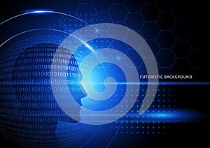 Futiristic background with human head and binary numbers