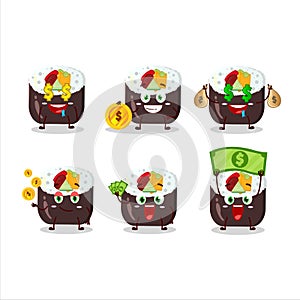 Futomaki cartoon character with cute emoticon bring money