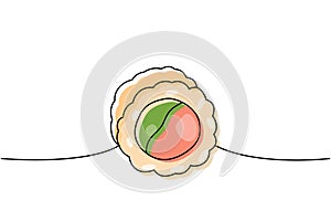 Futomaki one line colored continuous drawing. Japanese cuisine, traditional food continuous one line illustration