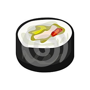 Futomaki with philadelphia illustration in color cartoon style. Editable vector graphic design.