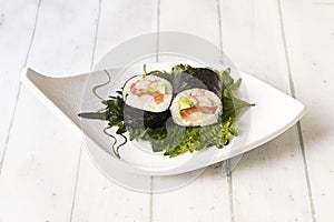 The futomaki salmon roll is one of the varieties of the great ambassador