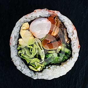 futomaki with salmon, shrimp and eel