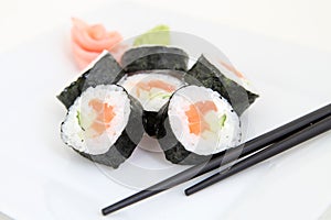 Futomaki, salmon. Traditional japanese food