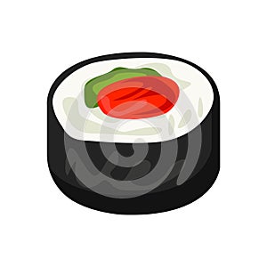 Futomaki with tuna and cucumber illustration in color cartoon style. Editable vector graphic design.