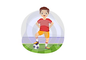 Futsal, Soccer or Football Sport Illustration with Kids Players Shooting a Ball and Dribble in a Championship Sports Flat Cartoon