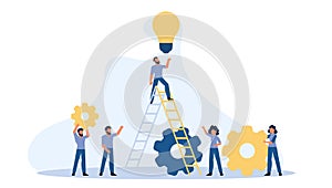 Future ahead with man, woman and light bulb vector concept illustration. Business ladder career job challenge. Journey beginning