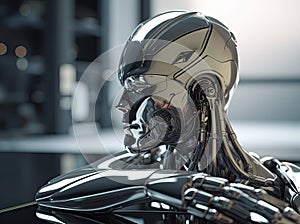 The future is already here. Portrait of humanized robot thinking. Generative AI