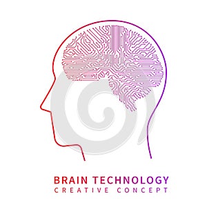 Future artificial intelligence technology. Mechanical brain creative idea vector concept