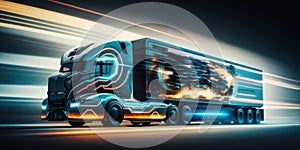 Future of autonomous cargo transportation,cargo truck, motion blur