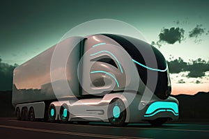 Future of autonomus cargo transportation, modern AV cargo truck, Generative AI photo