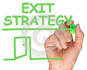 Future Business Hand with Green Pen Writing Exit Strategy photo