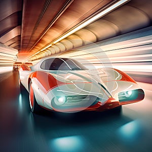 Future Car with Self-Driving in a tunnel. Future Car