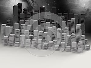 Future city architecture in cosmos planet background in gray and blackcolor