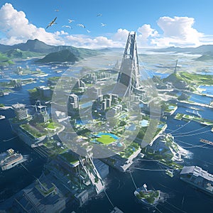 Future Cityscape: Floating Paradise Amidst the Ocean