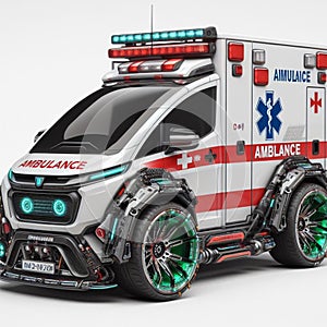 Future concept sci fi ambulance car presented on white background 1