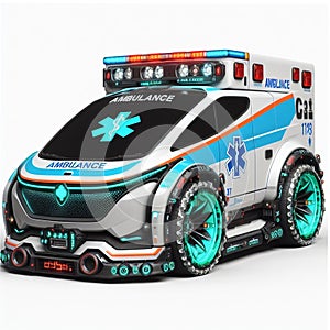 Future concept sci fi ambulance car presented on white background 2