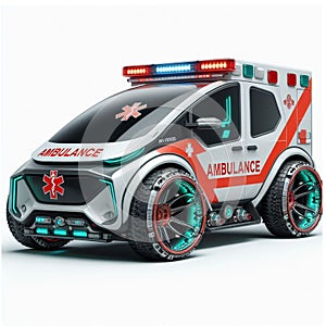 Future concept sci fi ambulance car presented on white background 3