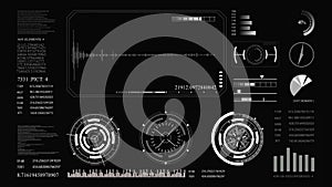 Future concept virtual touch user interface HUD with graphs, hologram . Interactive screen