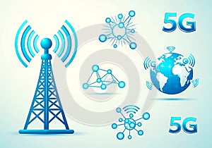 Future of connectivity 5g network tower global communication technology digital age concepts