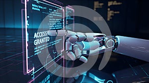 The Future of Data: AI Hand Interacting with a Complex Holographic Interface