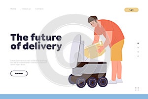 Future delivery landing page design website template offering autonomous vehicles service