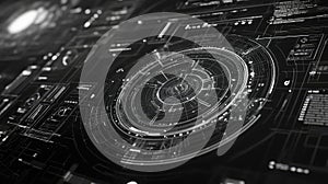 Future digital interface displaying complex data analysis technology