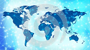 Future digital worldwide network connected lines on world map