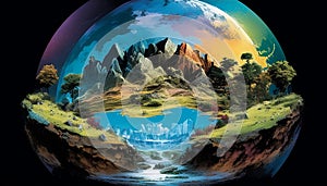 Future Earth: A Pascal Blanch Style Imagery of Our Planet in 1000 Years, Made with Generative AI photo