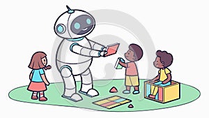 Future Education Robot Interacting with Kids Learning Vector, vector design Generative AI
