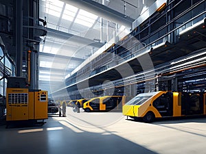 Future factory. Smart industry. Modern futuristic factory producing vehicles. Generative AI