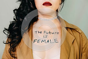 Future is female, Female empowerment, strong women, girl power, feminism, women`s rights, gender equality concept. Portrait of