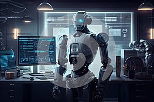 Future financial technology controlled by AI robot using machine learning and artificial intelligence to analyze