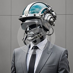 Future Fusion Cyberpunk Surrealism with Man in Suit and Helmet