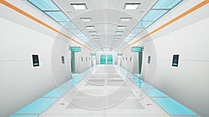 Future hospital hallway in metaverse concept, 3d render