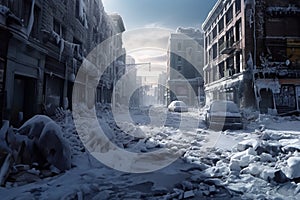 A future without humans, the effects of climate change, abandoned city. Generative AI