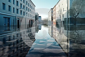 A future without humans, the effects of climate change, flooded city. Generative AI