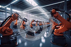 the future of industrial automation, with robots working in unison to complete complex manufacturing processes