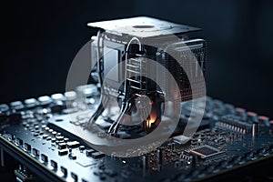 future industrial chip cpu robotic high tech Super Computer Processor. Robotic Manipulator End Effector Holding CPU Chip