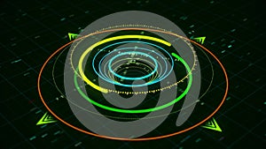 Future and innovation concept. Animation. Abstract animation of circular graph with digits on the dark background