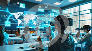 The Future of Learning. Augmented reality in a modern classroom photo