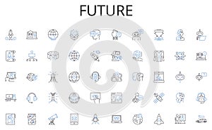 Future line icons collection. eLearning, Digitalization, Online, Distance, Remote, Internet-based, Interactive vector