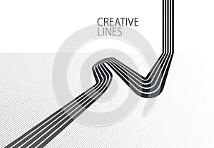 Future lines in 3D perspective vector abstract background, black and white linear composition, road to horizon and sky concept,