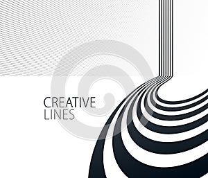 Future lines in 3D perspective vector abstract background, black and white linear composition, road to horizon and sky concept,
