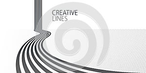 Future lines in 3D perspective vector abstract background, black and white linear composition, road to horizon and sky concept,