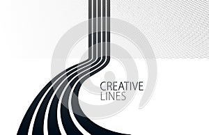 Future lines in 3D perspective vector abstract background, black and white linear composition, road to horizon and sky concept,