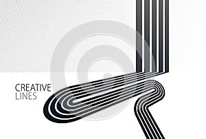 Future lines in 3D perspective vector abstract background, black and white linear composition, road to horizon and sky concept,