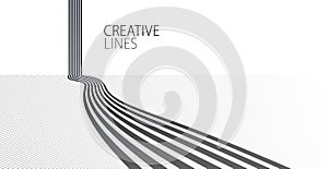 Future lines in 3D perspective vector abstract background, black and white linear composition, road to horizon and sky concept,