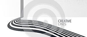 Future lines in 3D perspective vector abstract background, black and white linear composition, road to horizon and sky concept,