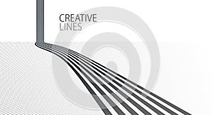 Future lines in 3D perspective vector abstract background, black and white linear composition, road to horizon and sky concept,